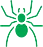 Green stylized spider icon on a grey checked background.