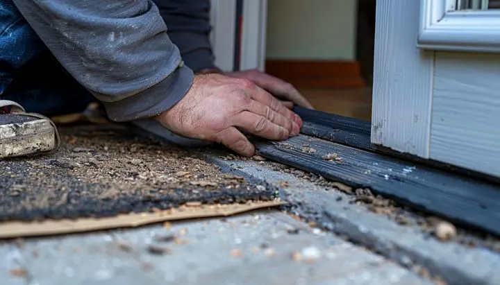 A person installing a weatherproof strip